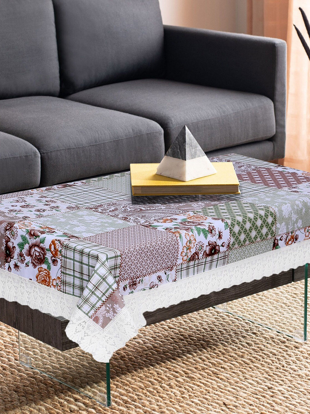 

Dakshya Industries White & Brown Printed PVC 6-Seater Table Cover
