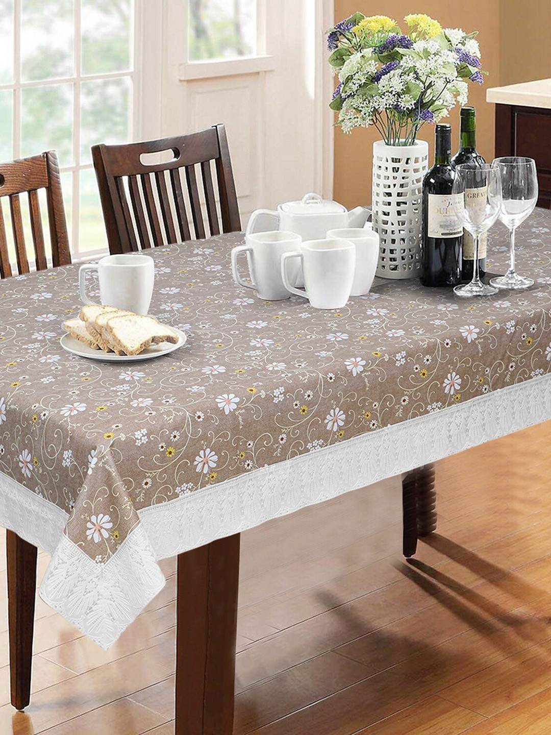 

Dakshya Industries Brown & White Printed PVC 6-Seater Table Cover