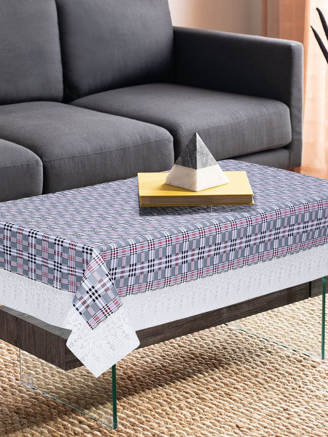 

Dakshya Industries Grey & White Checked 4-Seater Table Cover