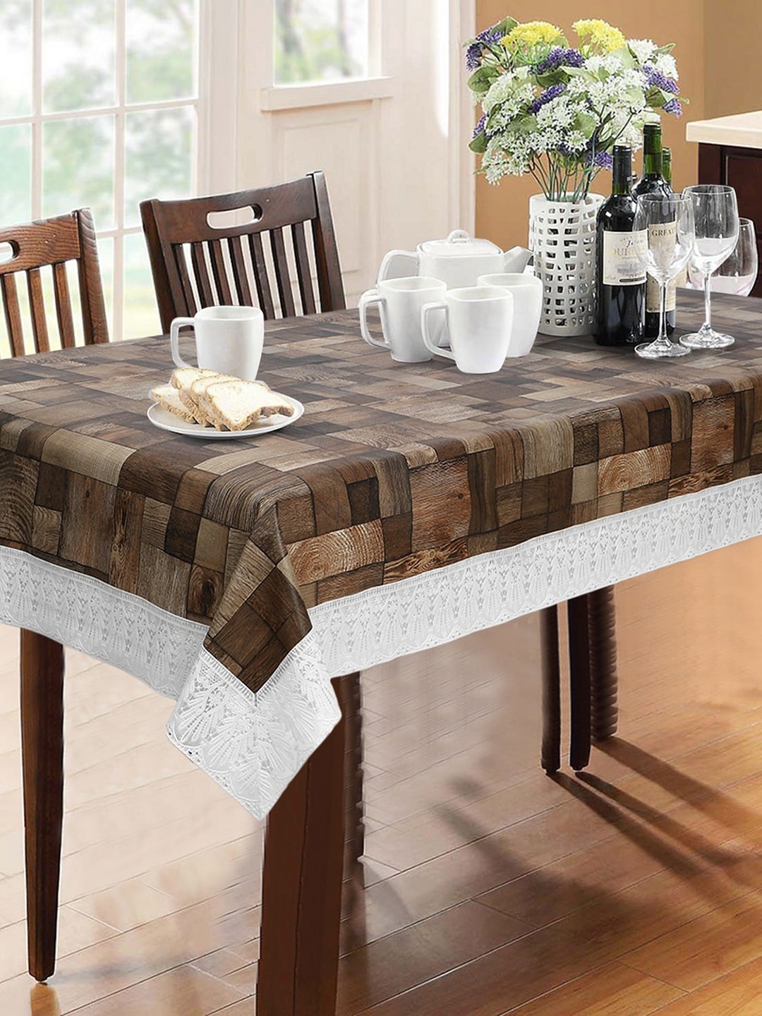 

Dakshya Industries Brown & White Checked 6-Seater Table Cover