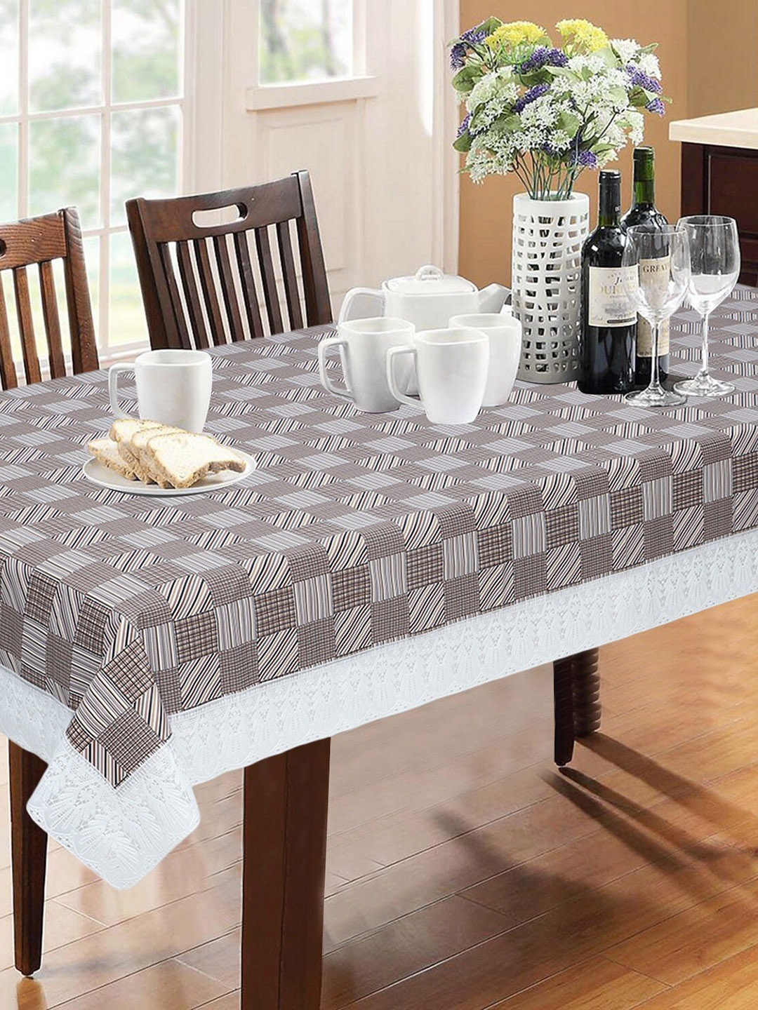 

Dakshya Industries Grey Checked PVC 6-Seater Table Cover