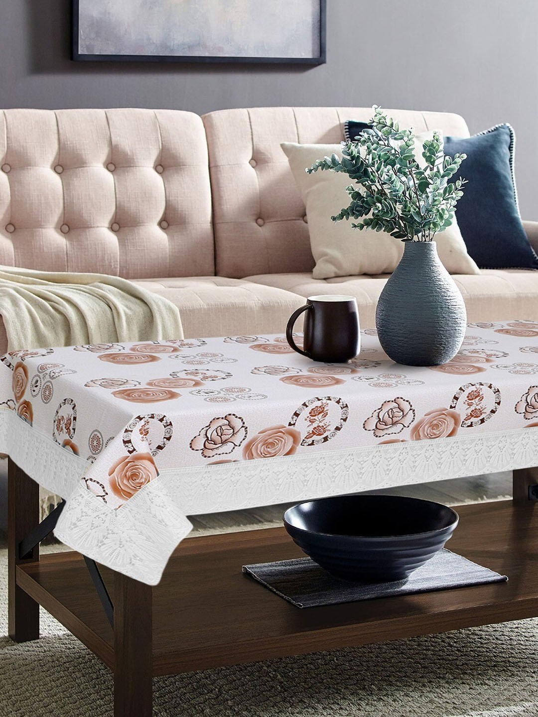 

Dakshya Industries Cream-Colored Floral Printed 4-Seater Table Cover