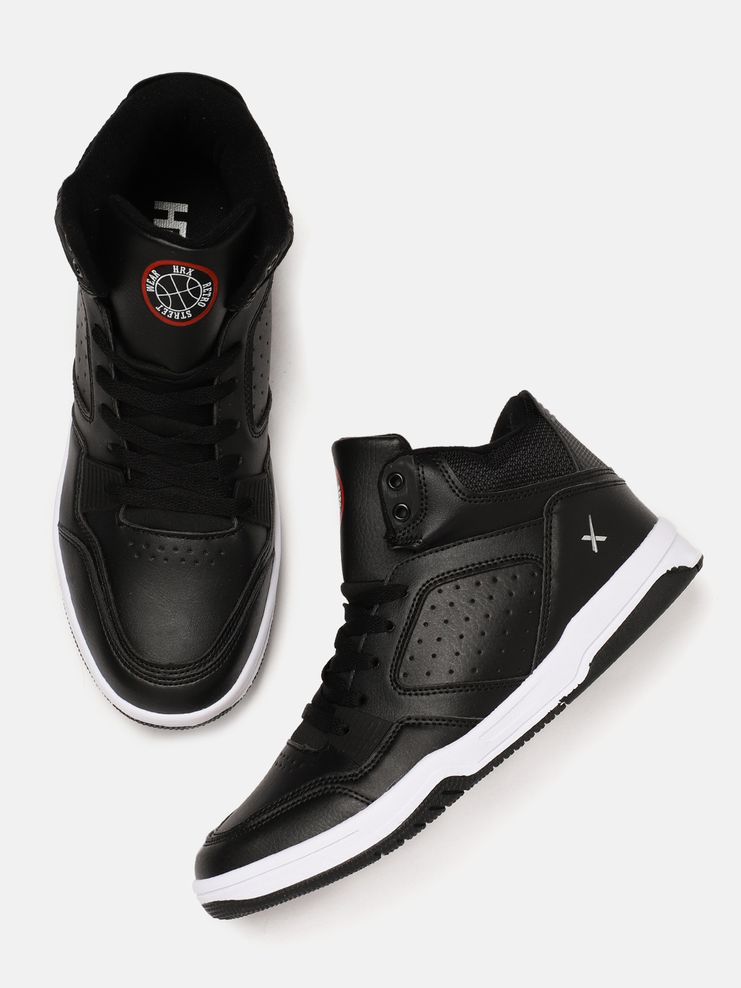 

HRX by Hrithik Roshan Men Black Mid-Top Retro Basket Ball Sneakers