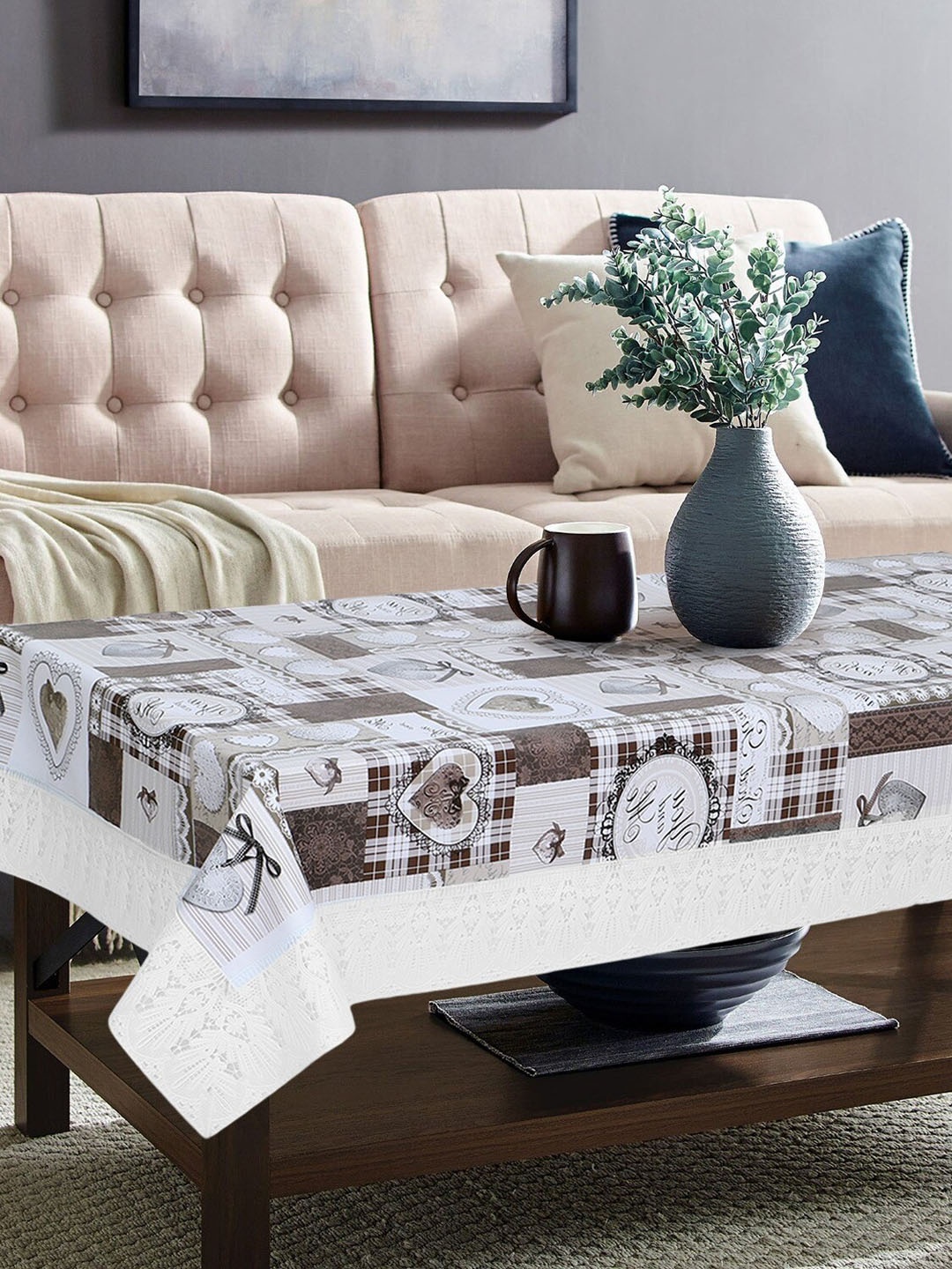 

Dakshya Industries White & Brown Printed 4-Seater Table Cover
