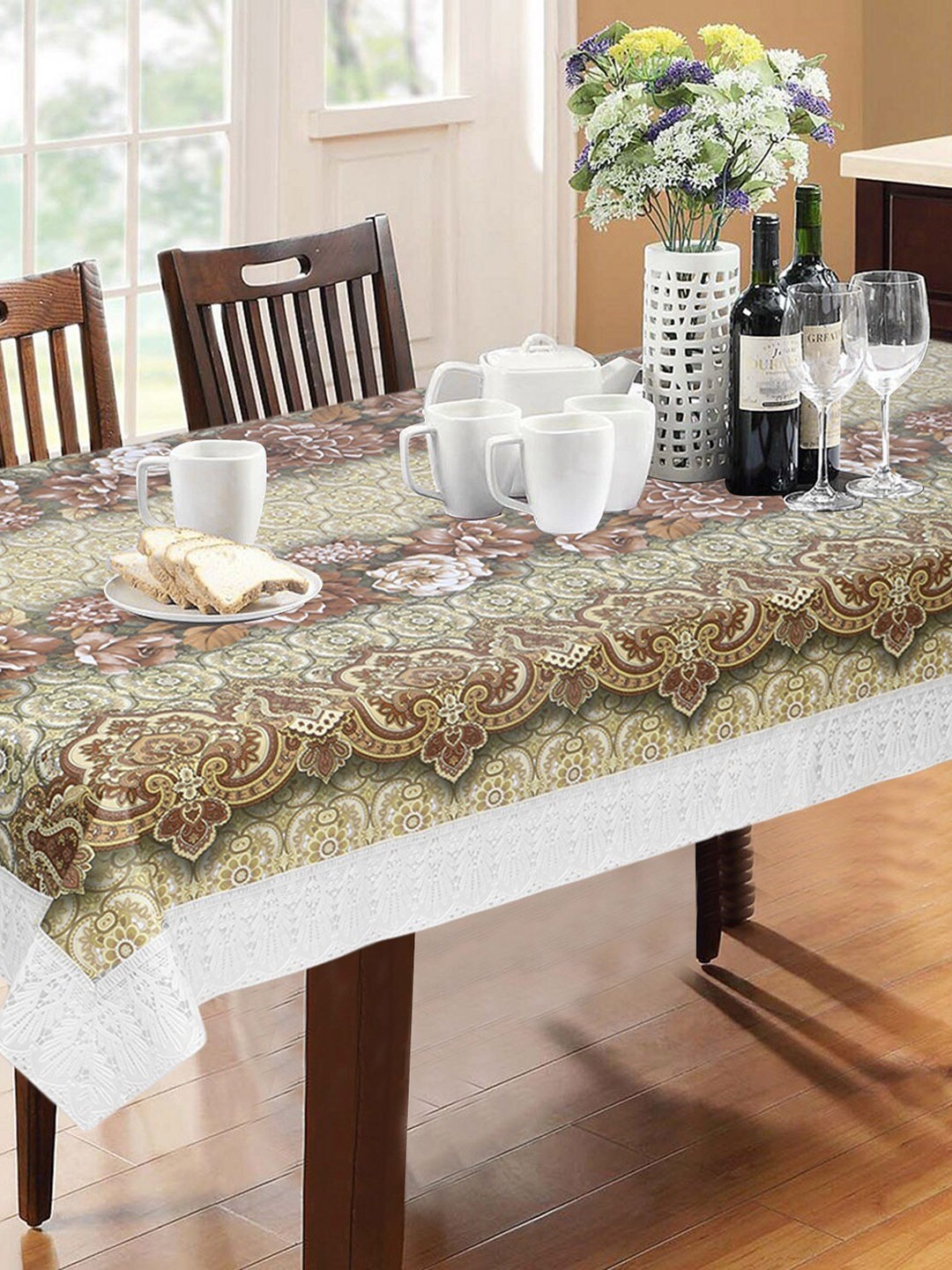 

Dakshya Industries Beige & White Printed PVC 6-Seater Table Cover, Brown