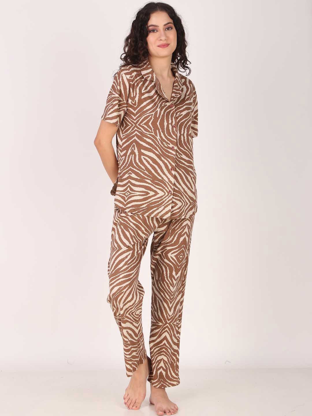 

Masha Abstract Printed Night suit, Brown