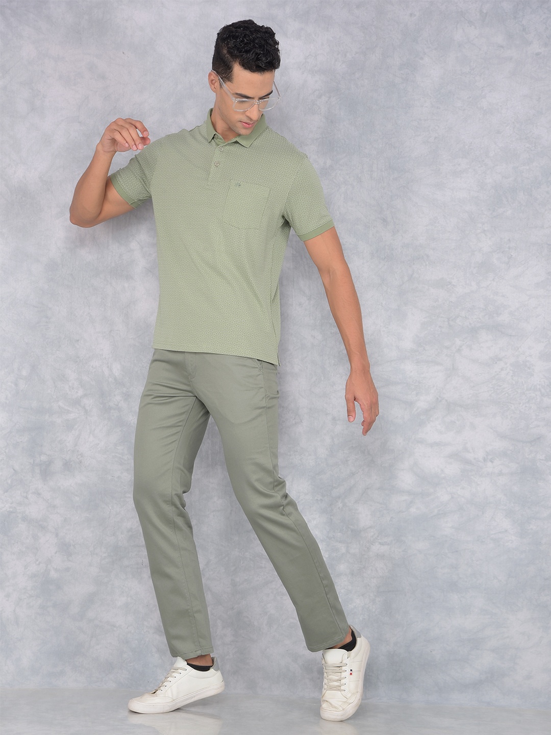 Crimsoune Club Abstract Printed Polo Collar Slim Fit T-shirt, Olive