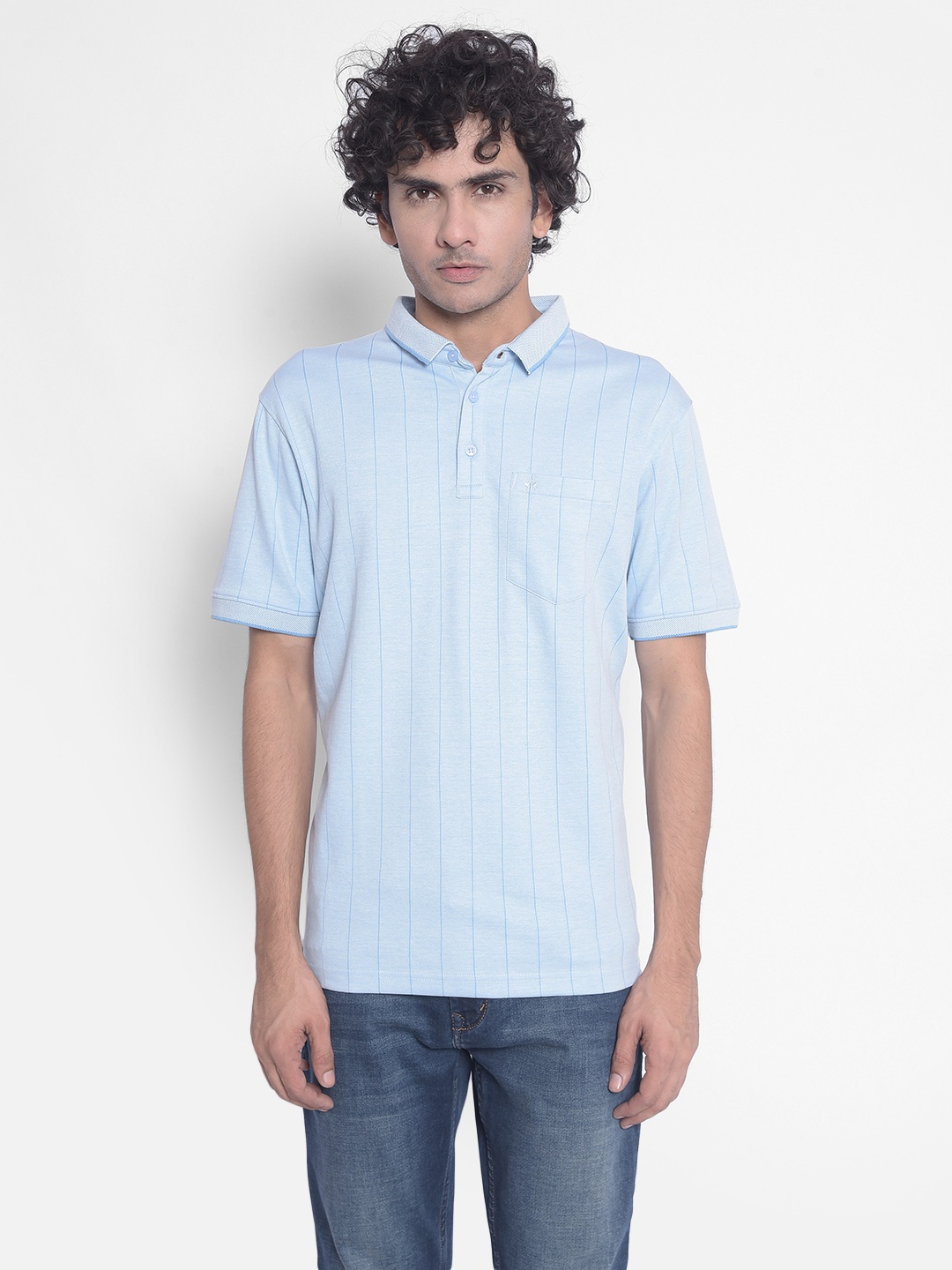 

Crimsoune Club Striped Polo Collar Slim Fit T-shirt, Blue