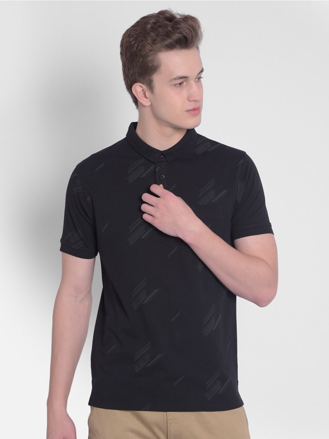 

Crimsoune Club Abstract Printed Polo Collar Slim Fit T-shirt, Black