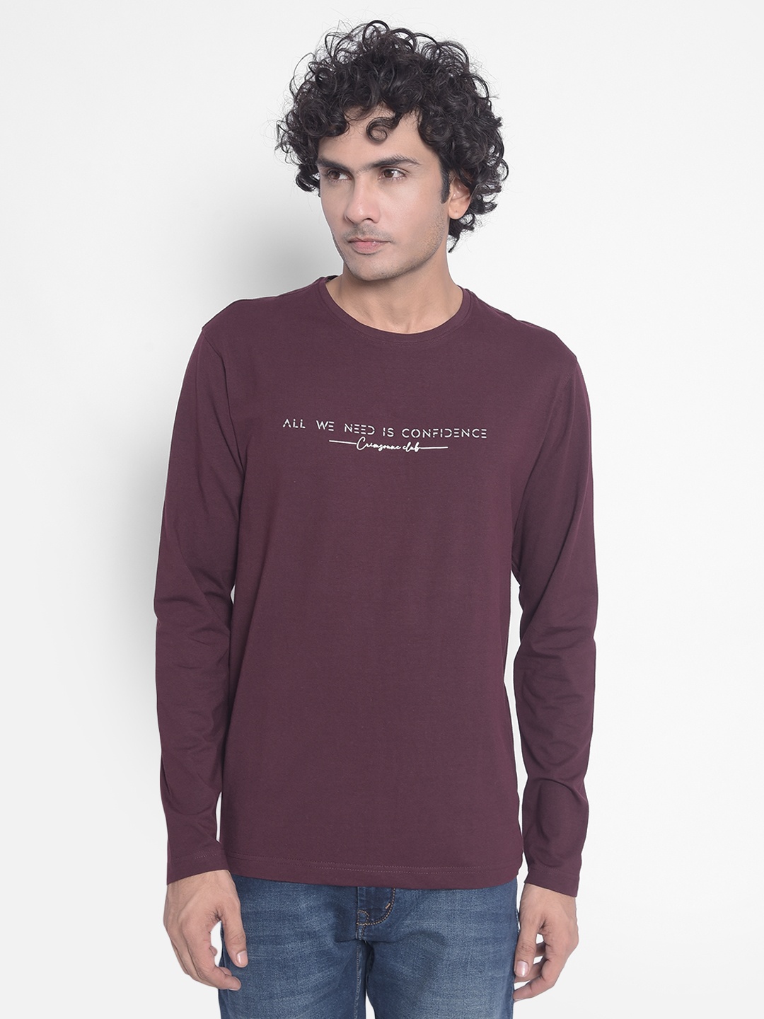 Crimsoune Club Typography Printed Slim Fit T-shirt, Purple