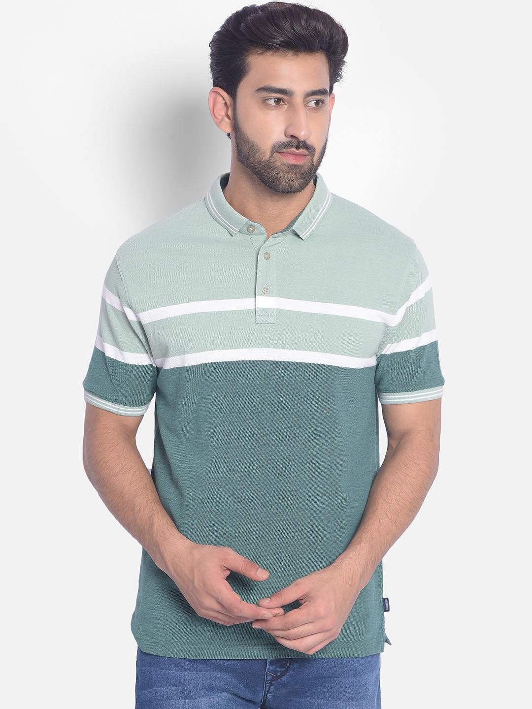 

Crimsoune Club Striped Pure Cotton Pure Cotton Slim Fit T-shirt, Green