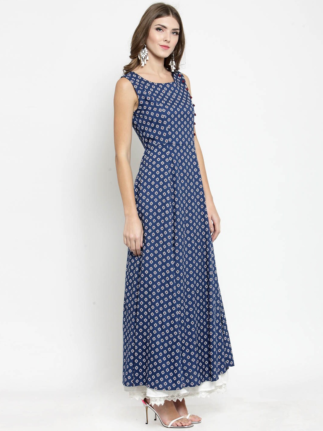 

Sera Navy Blue Geometric Printed Sleeveless Anarkali Kurta