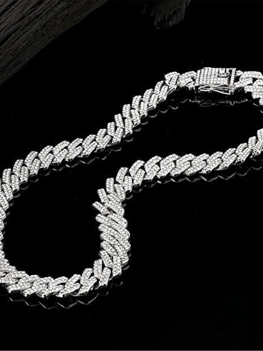 

KRYSTALZ Men Silver-Plated Rhinestone-Studded Cuban Link Chain