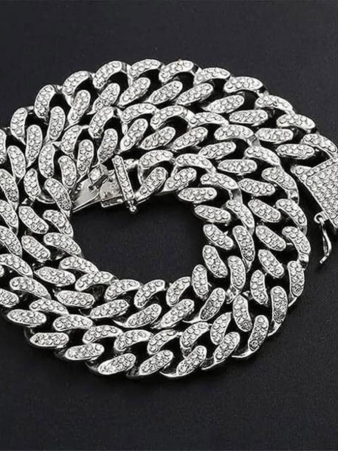 

KRYSTALZ Men Silver-Plated Rhinestone-Studded Cuban Link Chain