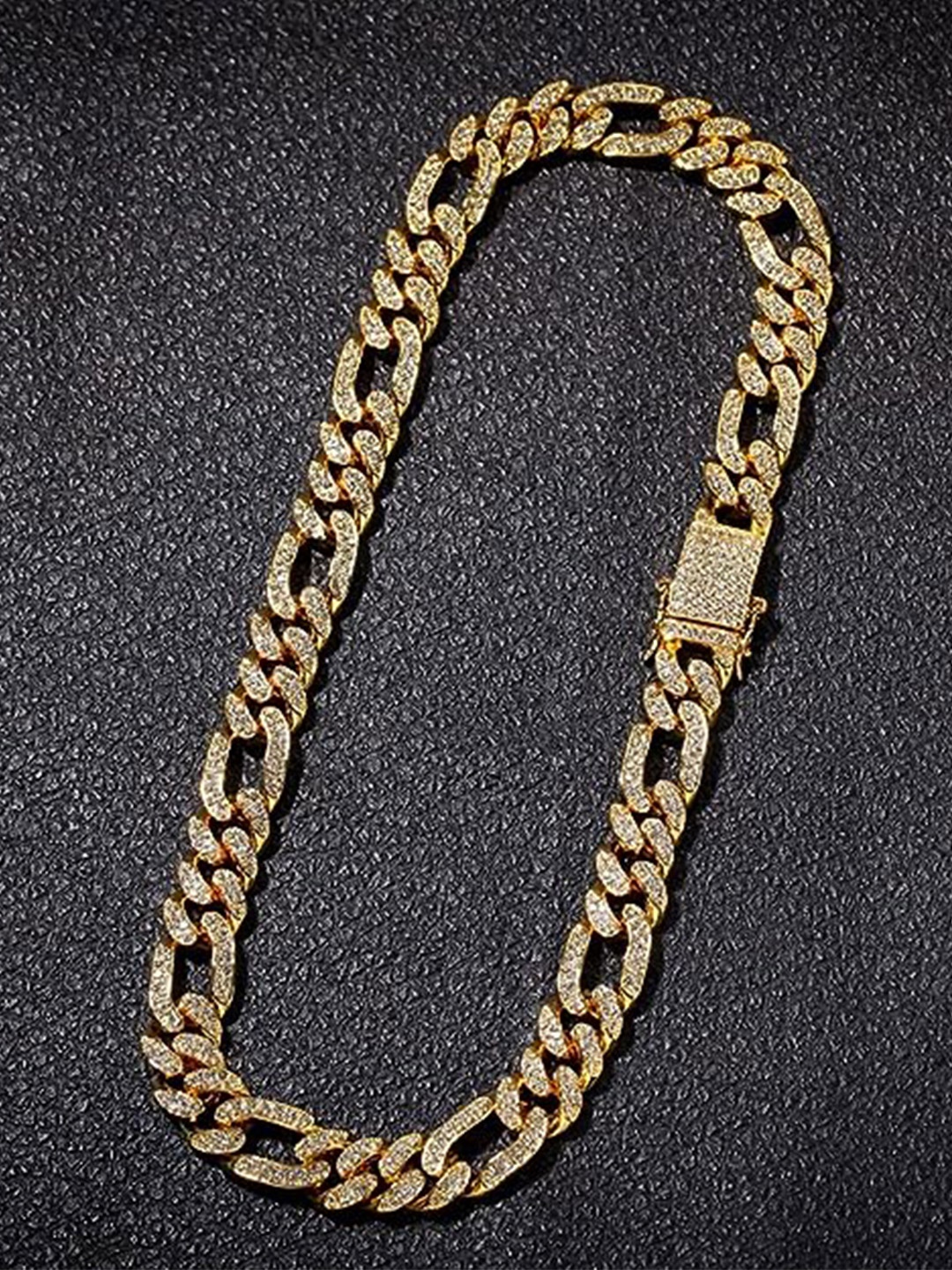 

KRYSTALZ Men Gold-Plated Rhinestone-Studded Cuban Link Chain