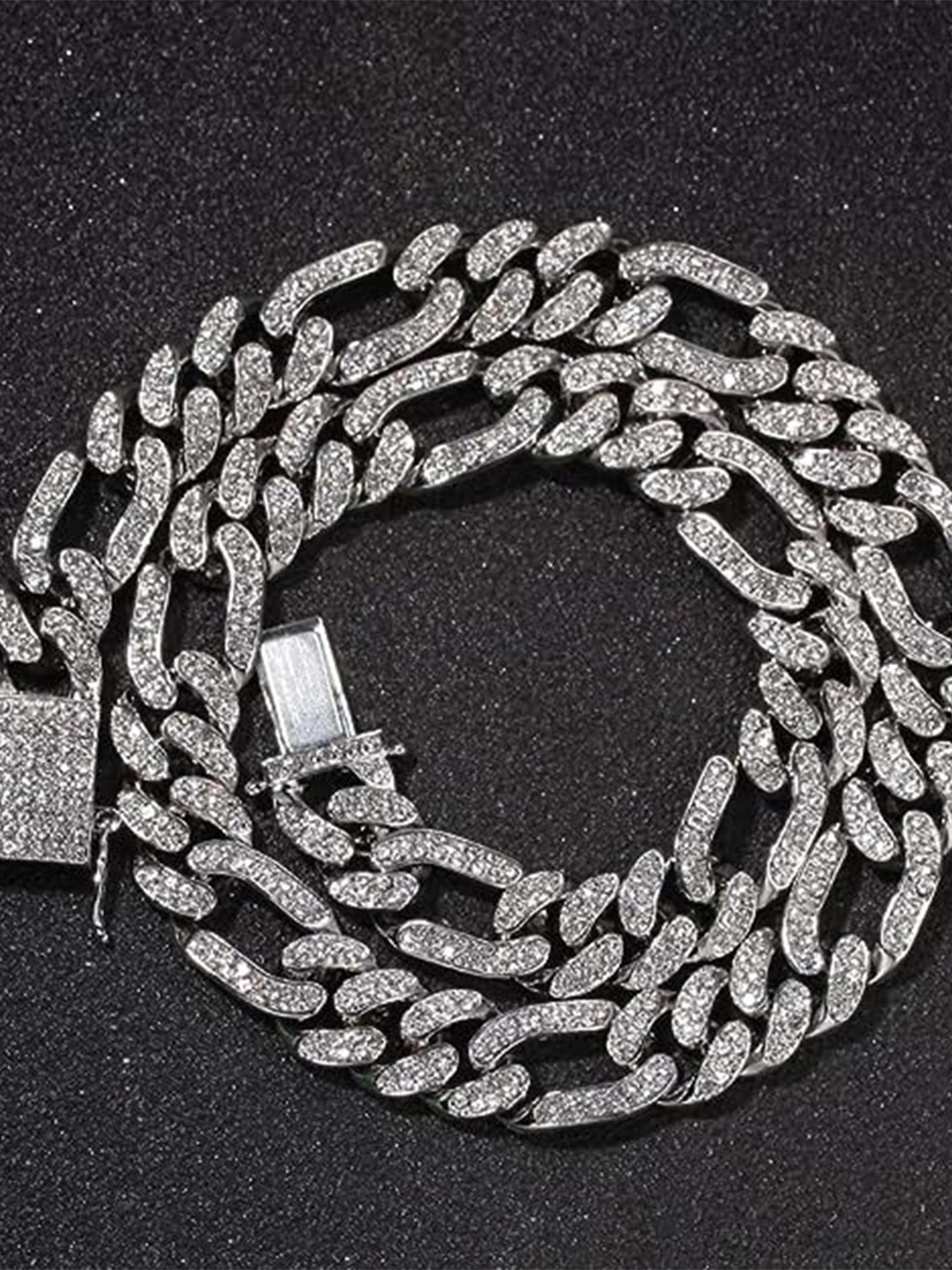 

KRYSTALZ Men Silver-Plated Rhinestone-Studded Cuban Link Chain