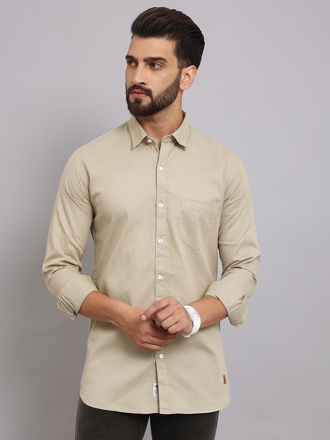 

The Roadster Lifestyle Co. Cream Slim-Fit Pure Cotton Casual Shirts