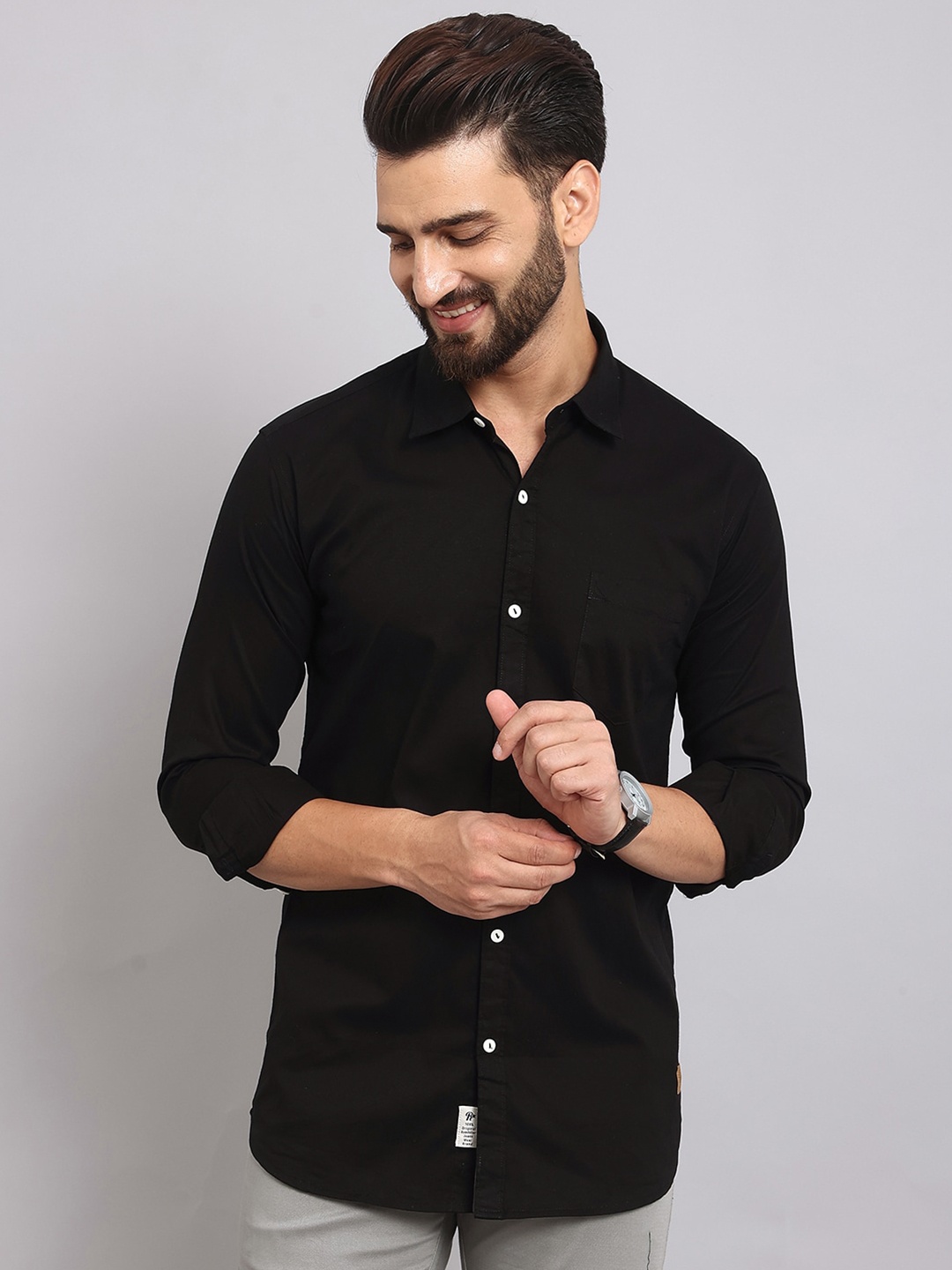 

The Roadster Lifestyle Co. Black Slim-Fit Pure Cotton Casual Shirts