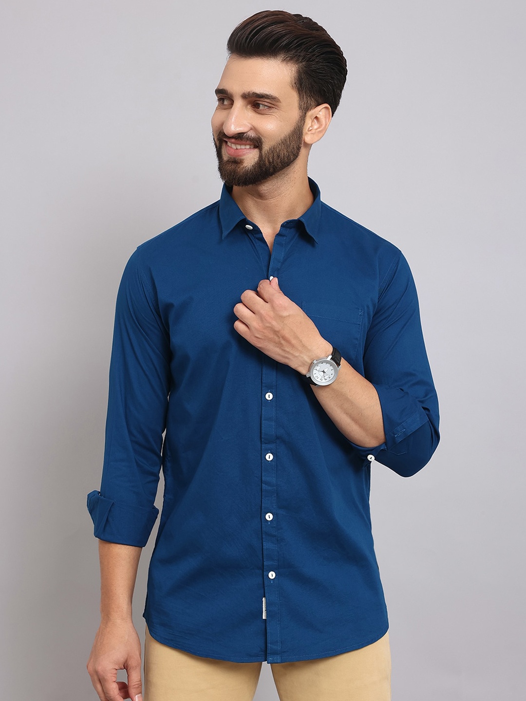 

The Roadster Lifestyle Co. Teal Slim-Fit Pure Cotton Casual Shirts