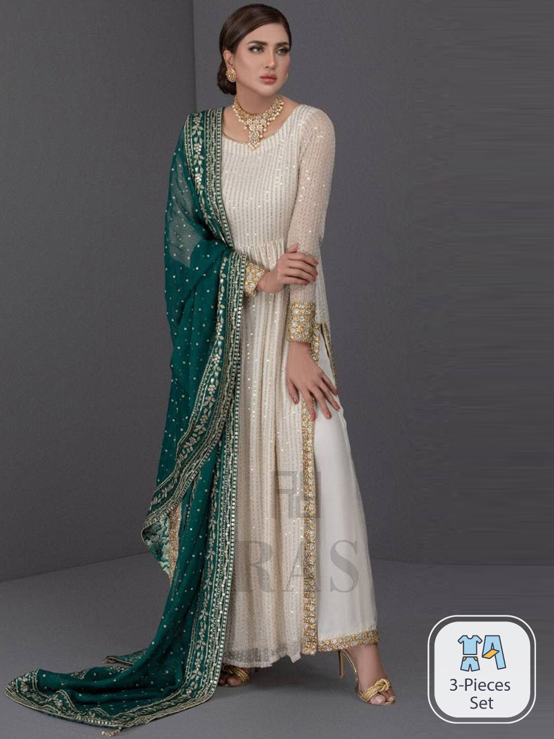 

BLACK SCISSOR Ethnic Motifs Embroidered Kurta With Trousers & Dupatta, White