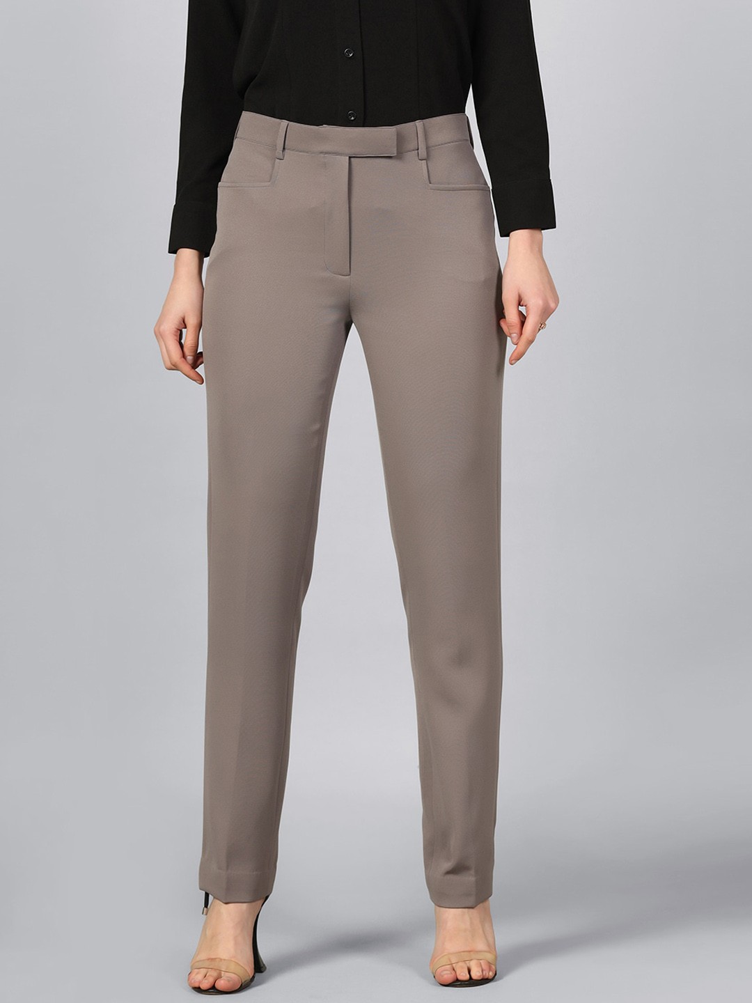 

PowerSutra Women Relaxed Mid-Rise Formal Trousers, Grey