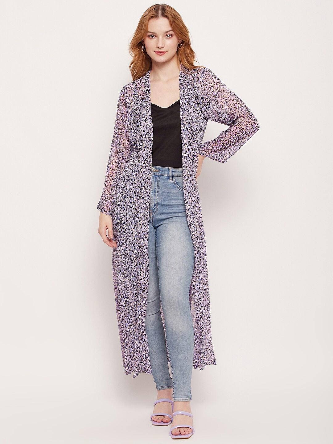 

Fashfun Abstract Printed Longline Shrug, Purple