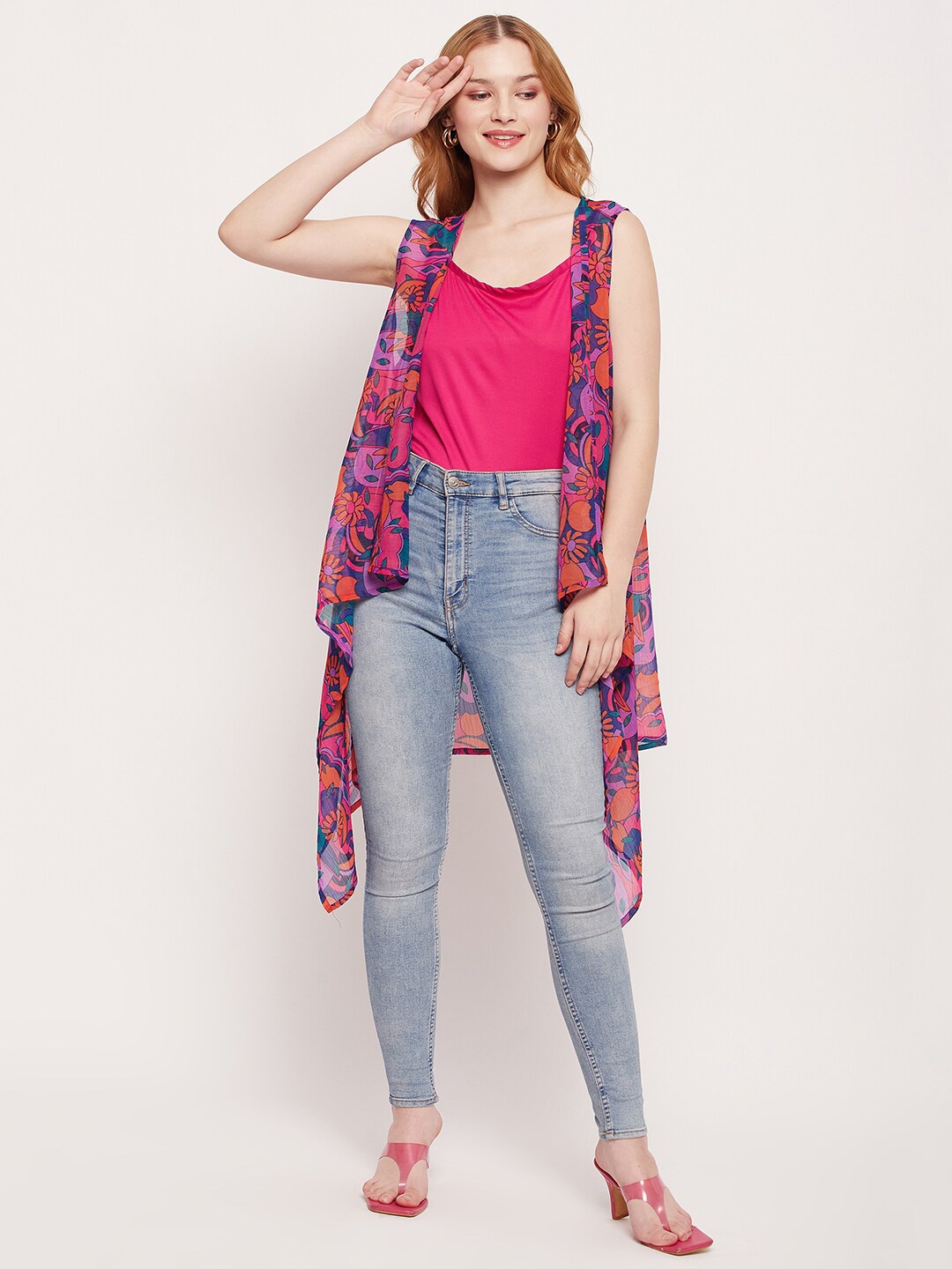 

Fashfun Floral Printed Shrug, Pink