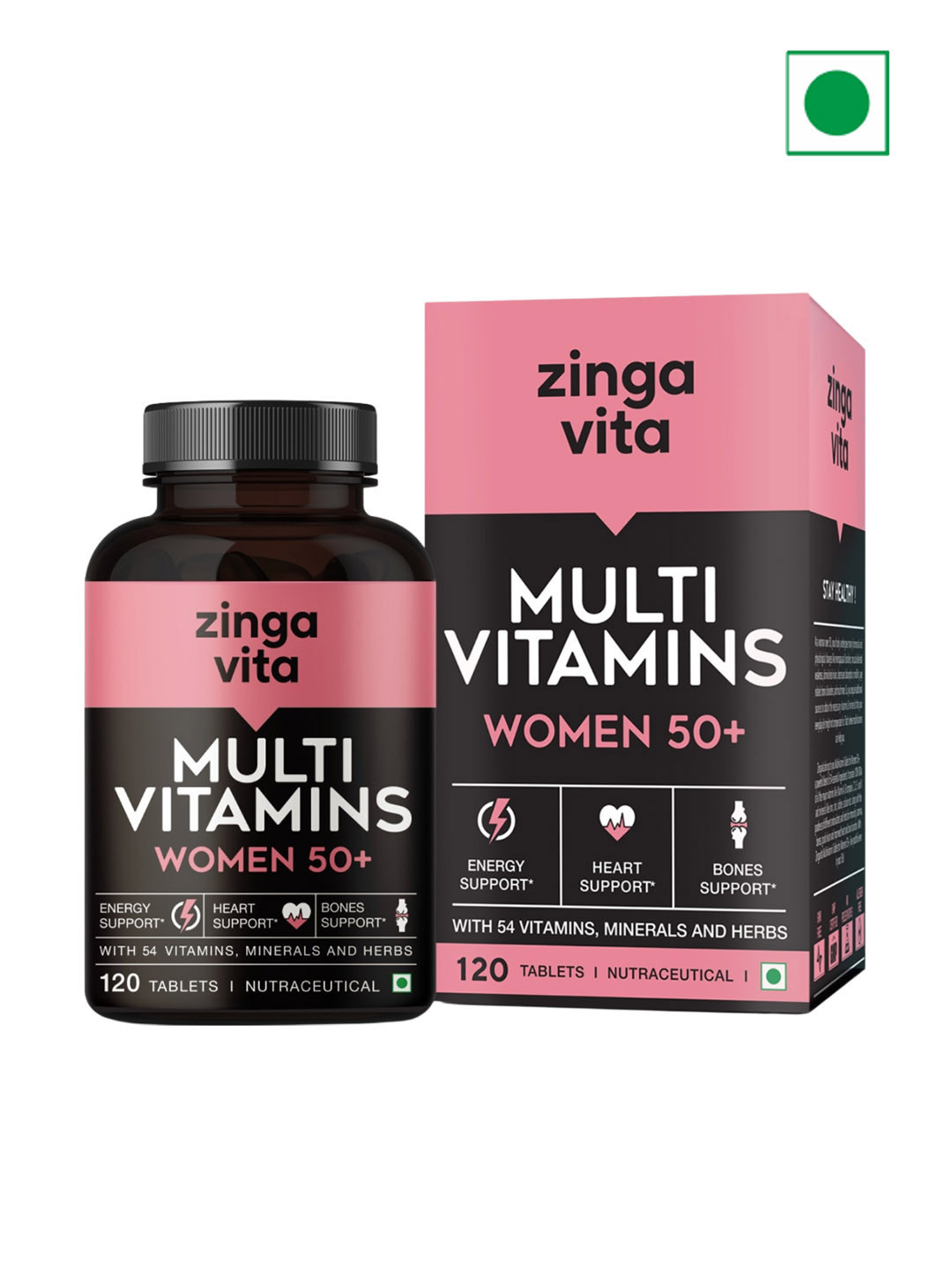 

Zingavita Women 50+ Age Multivitamins with Minerals for Energy Support - 120 Tablets, Pink