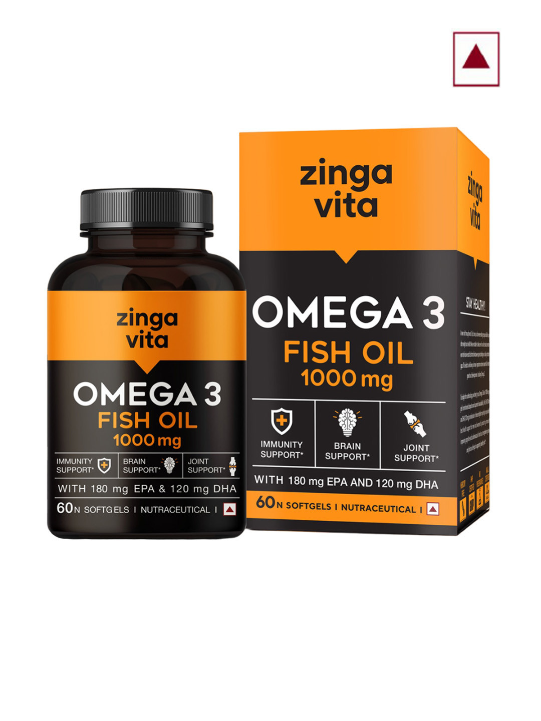 

Zingavita Omega 3 Fish Oil Softgels with EPA & DHA for Immunity Boosting - 60 Softgels, Orange