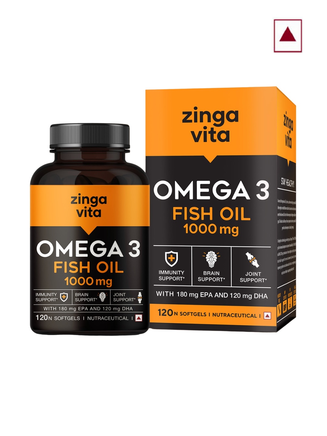 

Zingavita Omega 3 Fish Oil Softgels with EPA & DHA for Immunity Boosting - 120 Softgels, Orange