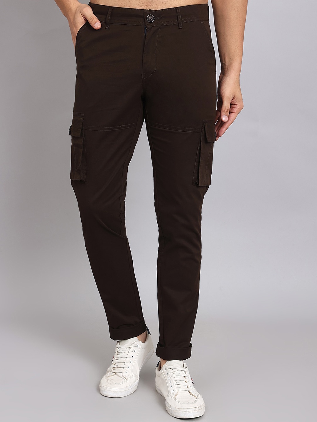 

Harvard Men Slim Fit Cargos Cotton Trousers, Coffee brown