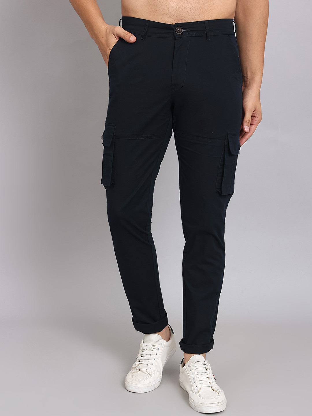 

Harvard Slim Fit Cargos Cotton Trousers, Navy blue