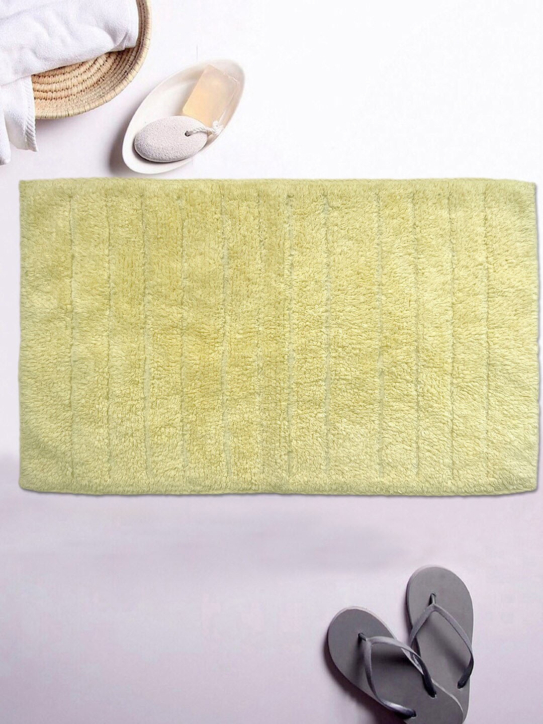 

AVI Living Lisa Yellow Striped 1100 GSM Pure Cotton Anti-Slip Bath Rug