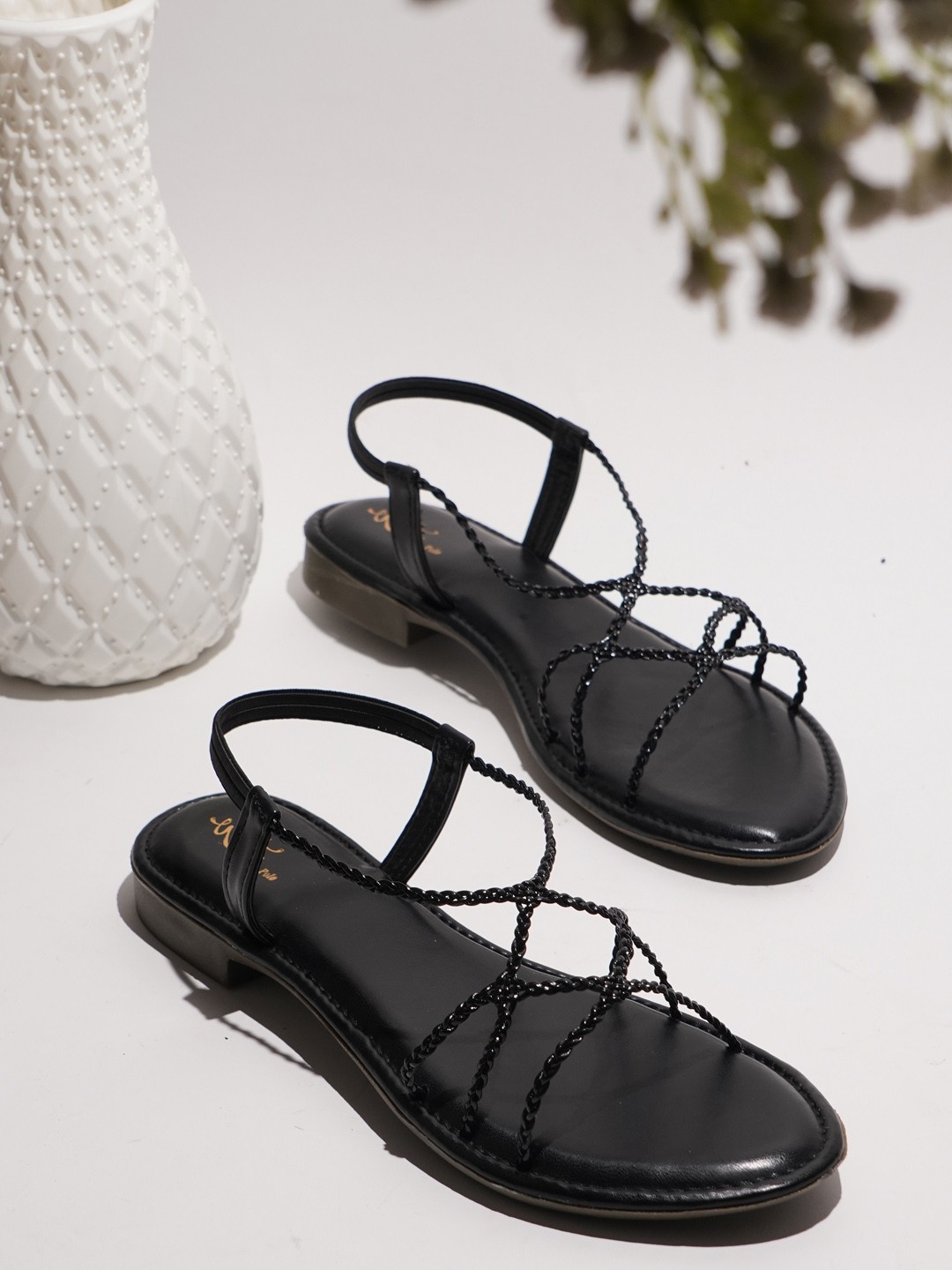 

Try Me Ethnic Open Toe Flats, Black