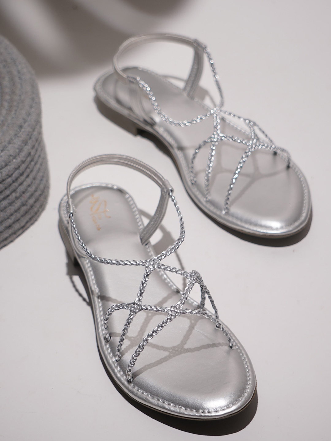 

Try Me Textured Open Toe Flats, Silver