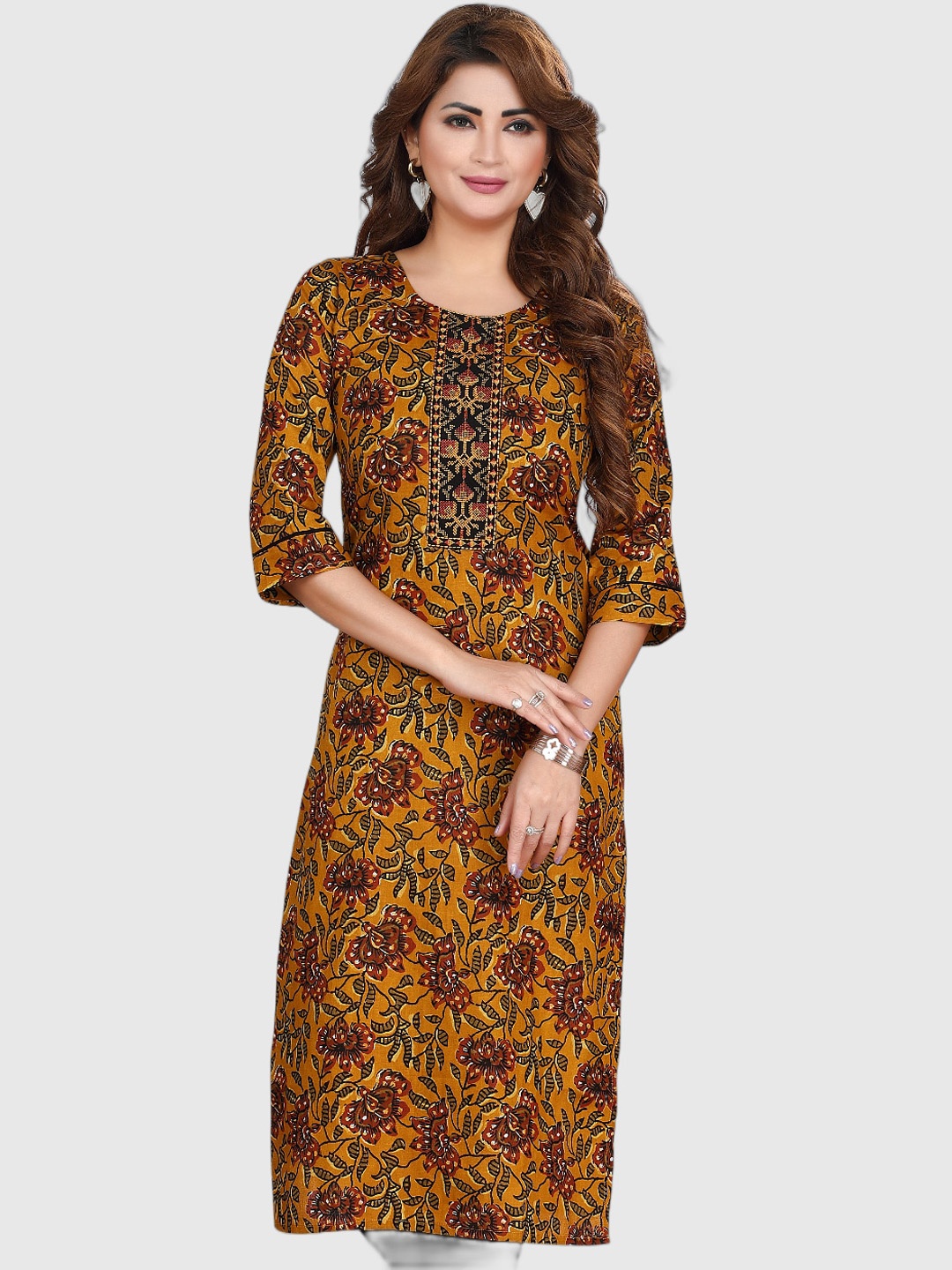 

Ayukti Floral Printed Pure Cotton Kurta, Yellow