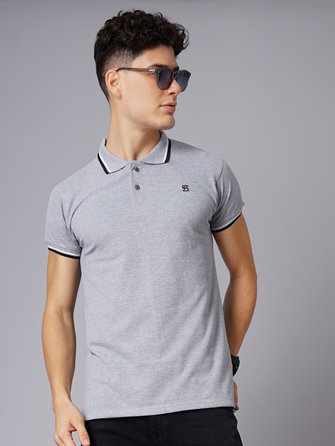 

PAUL STREET Polo Collar Bio Finish Slim Fit Pure Cotton T-shirt, Grey