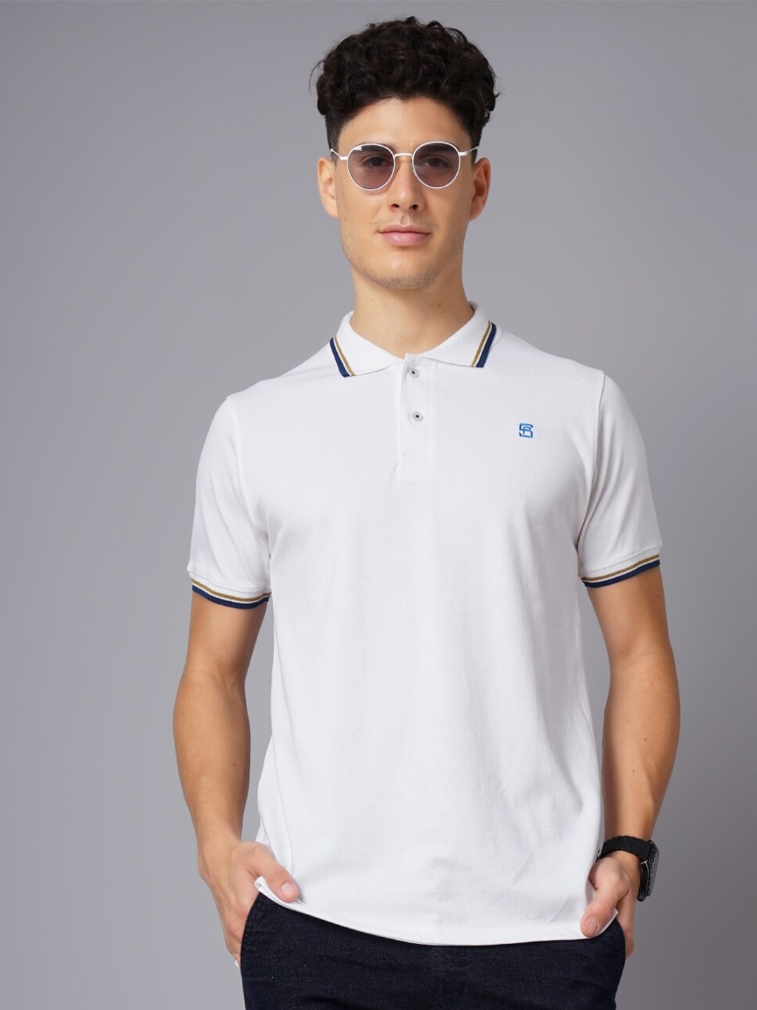 

PAUL STREET Polo Collar Bio Finish Slim Fit Pure Cotton T-shirt, White