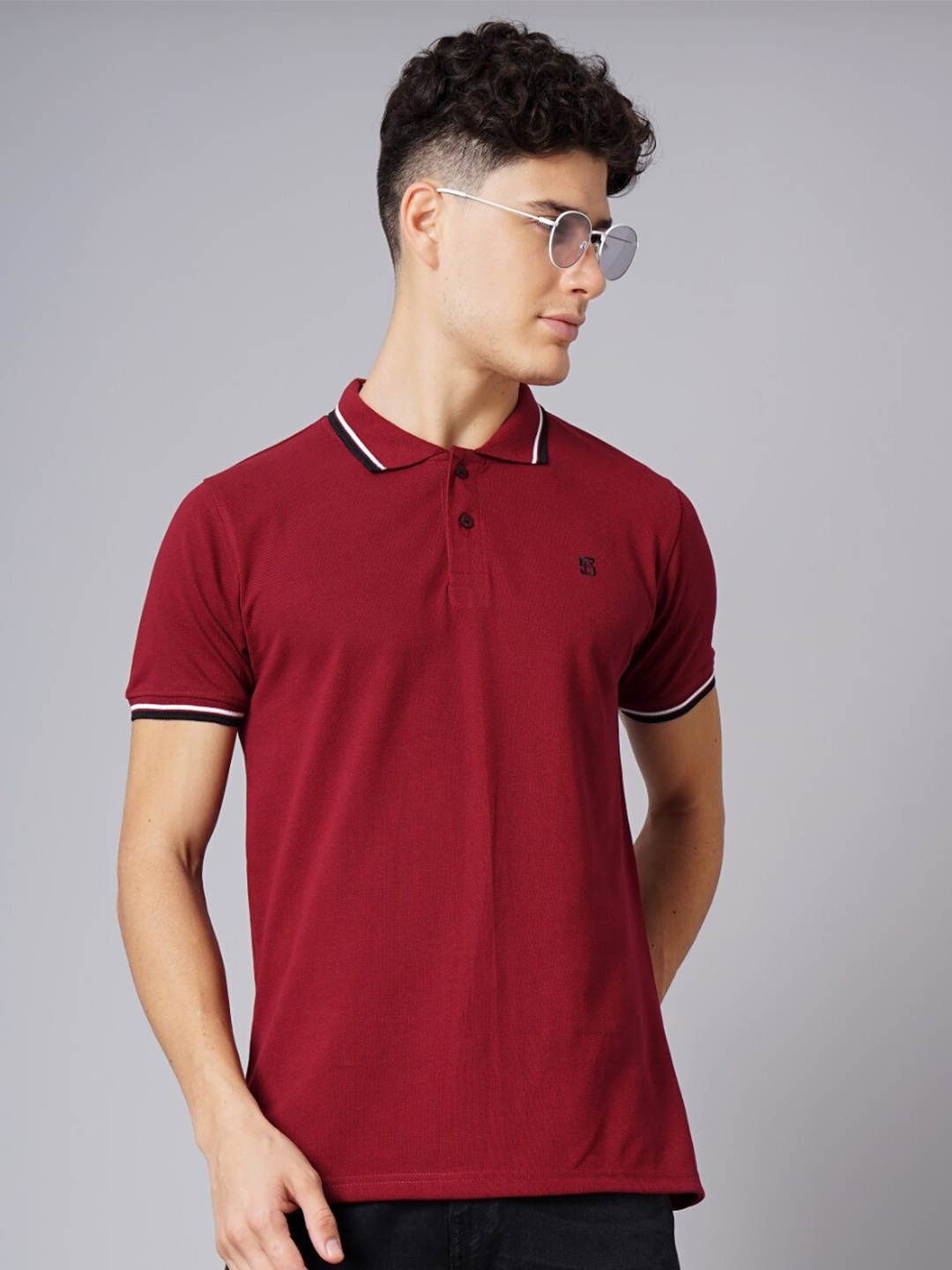 

PAUL STREET Polo Collar Bio Finish Slim Fit Pure Cotton T-shirt, Maroon