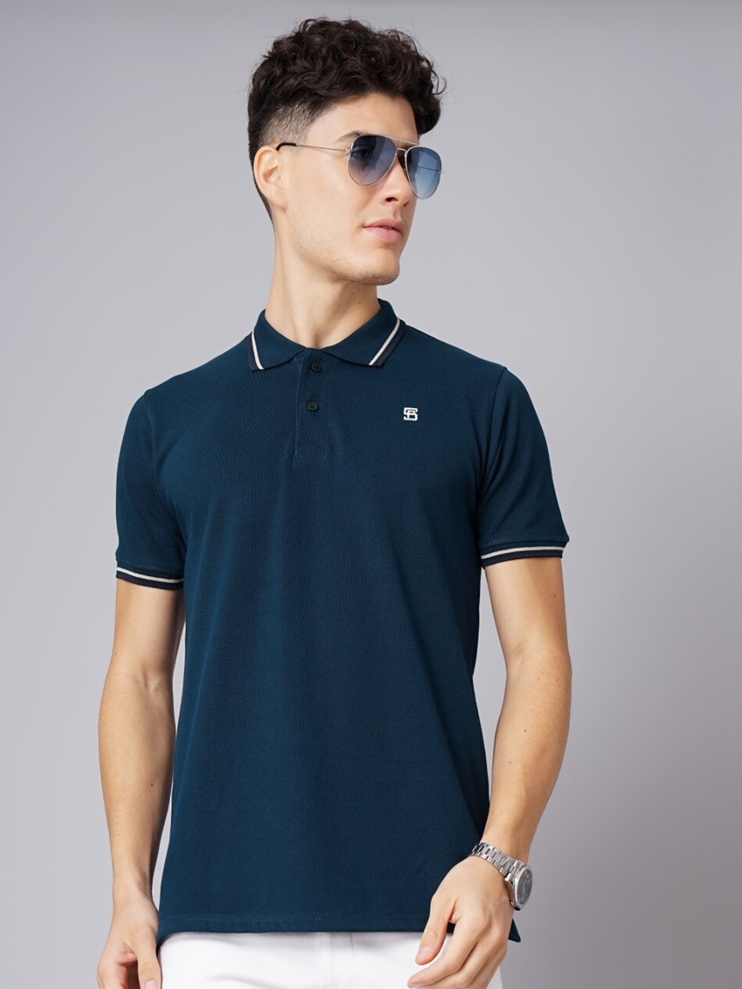 

PAUL STREET Polo Collar Bio Finish Slim Fit Pure Cotton T-shirt, Teal