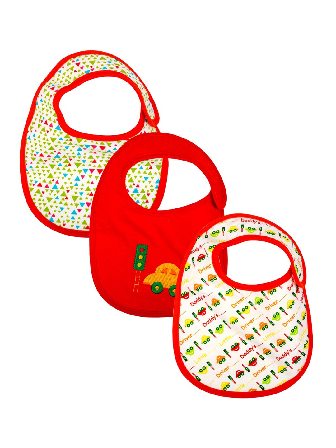 

MeeMee Infants Pack Of 3 Printed Pure Cotton Bibs, Red