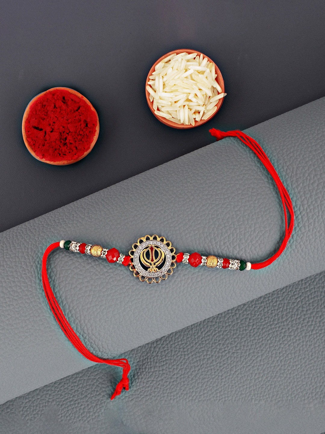 

LUCKY JEWELLERY Rakhi With Roli Chawal, Gold