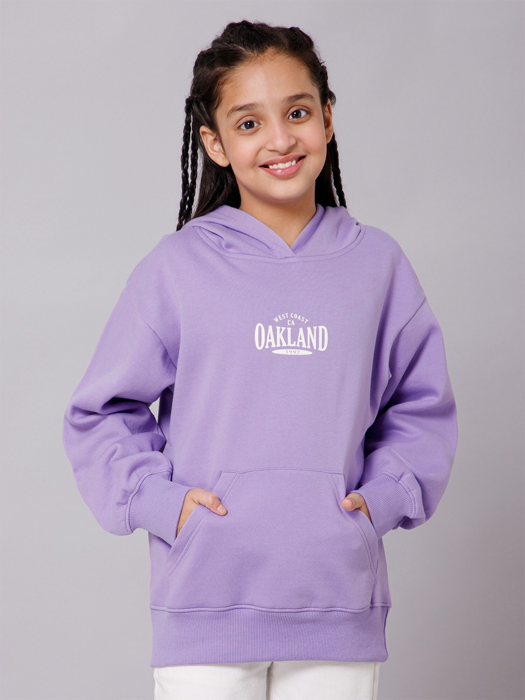 

Alan Jones Girls Typography Printed Hooded Sweatshirt, Purple