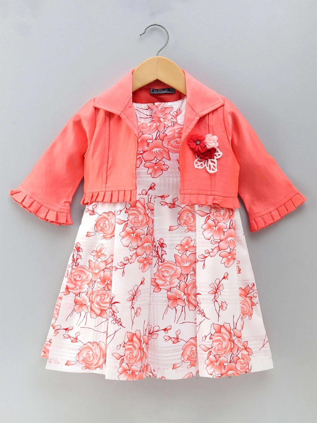 

Enfance Girls Floral Printed Tie-Ups Gathered & Pleated A-Line Dress, White