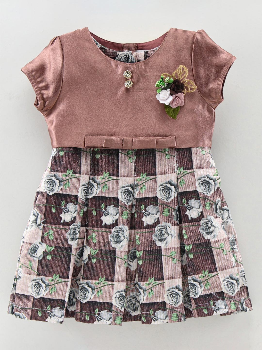 

Enfance Girls Floral Printed Round Neck Pleated A-Line Dress With Jacket, Copper