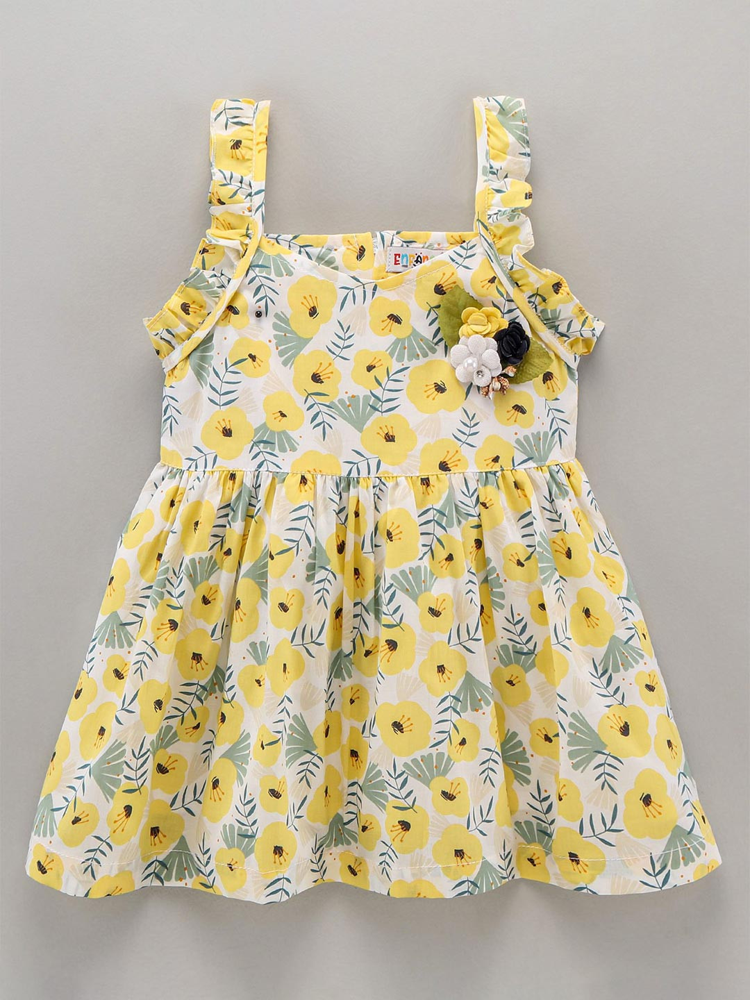 

Enfance Floral Printed Fit and Flare Dress, Yellow