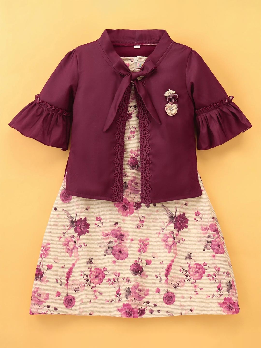 

Enfance Girls Floral Printed Pleated A-Line Dress, Cream
