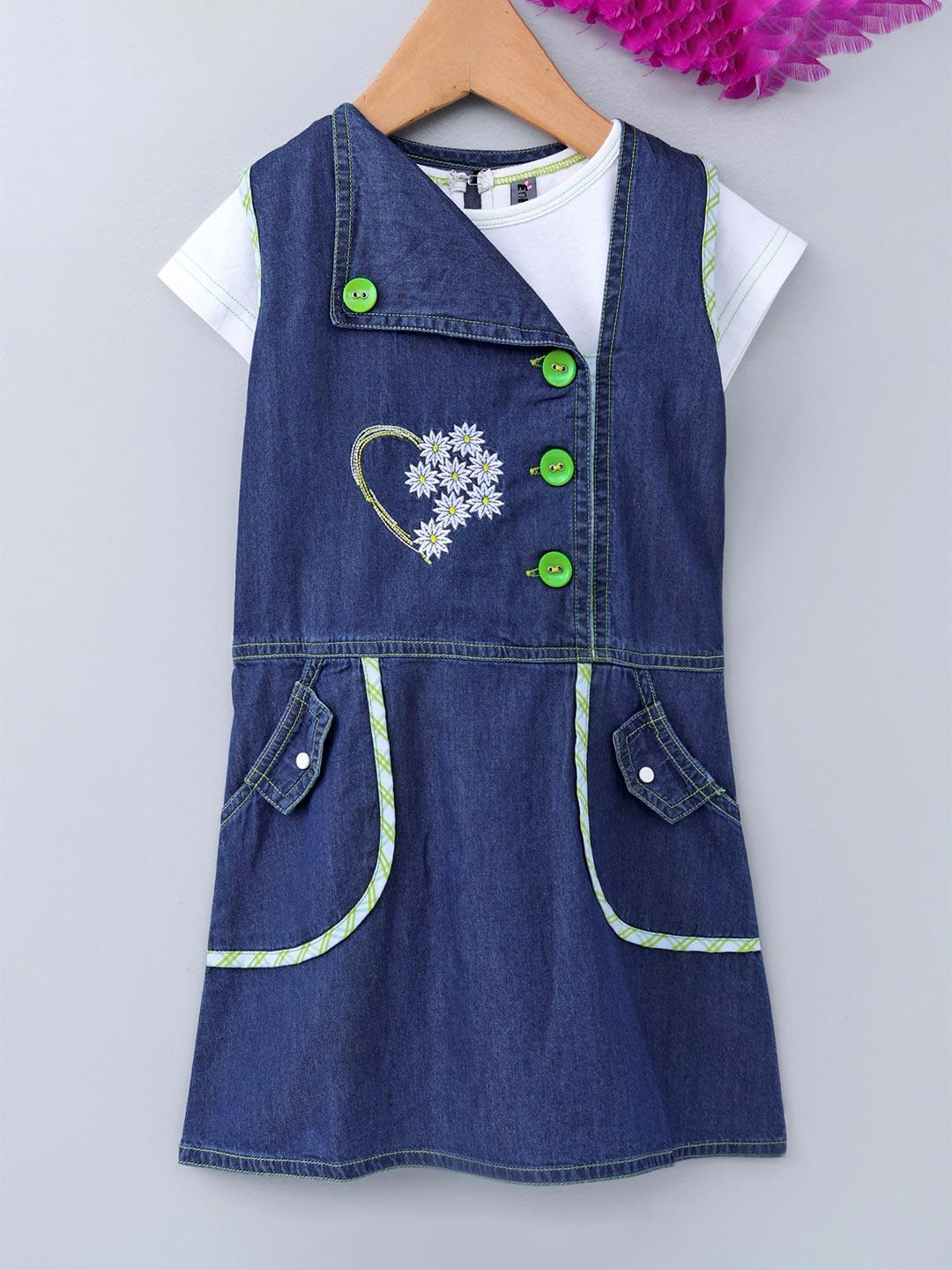

Enfance Girls Floral Embroidered A-Line Dress, Blue