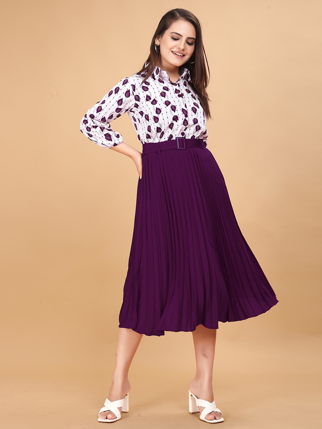 

DEKLOOK Floral Printed Fit & Flare Midi Dress, Purple