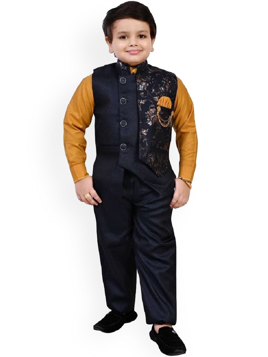 

BAESD Boys Mandarin Collar 3 Piece Suit, Navy blue
